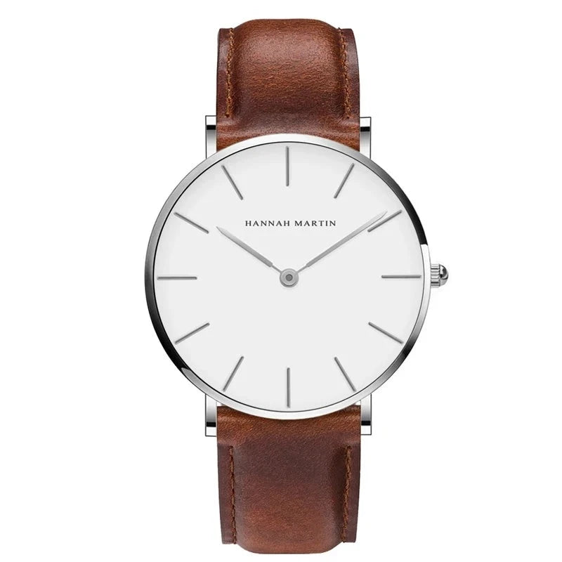 SCOSEZE® Silver Brown Leather Watch - Magnattos