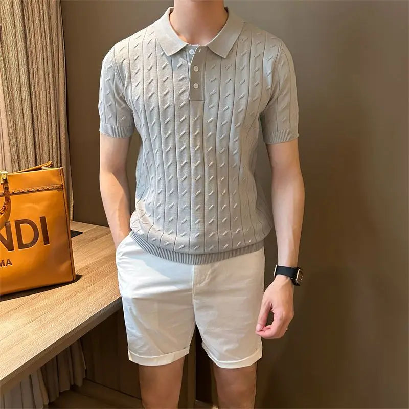 FERRONI® Vertical Jacquard Knit Polo Shirt