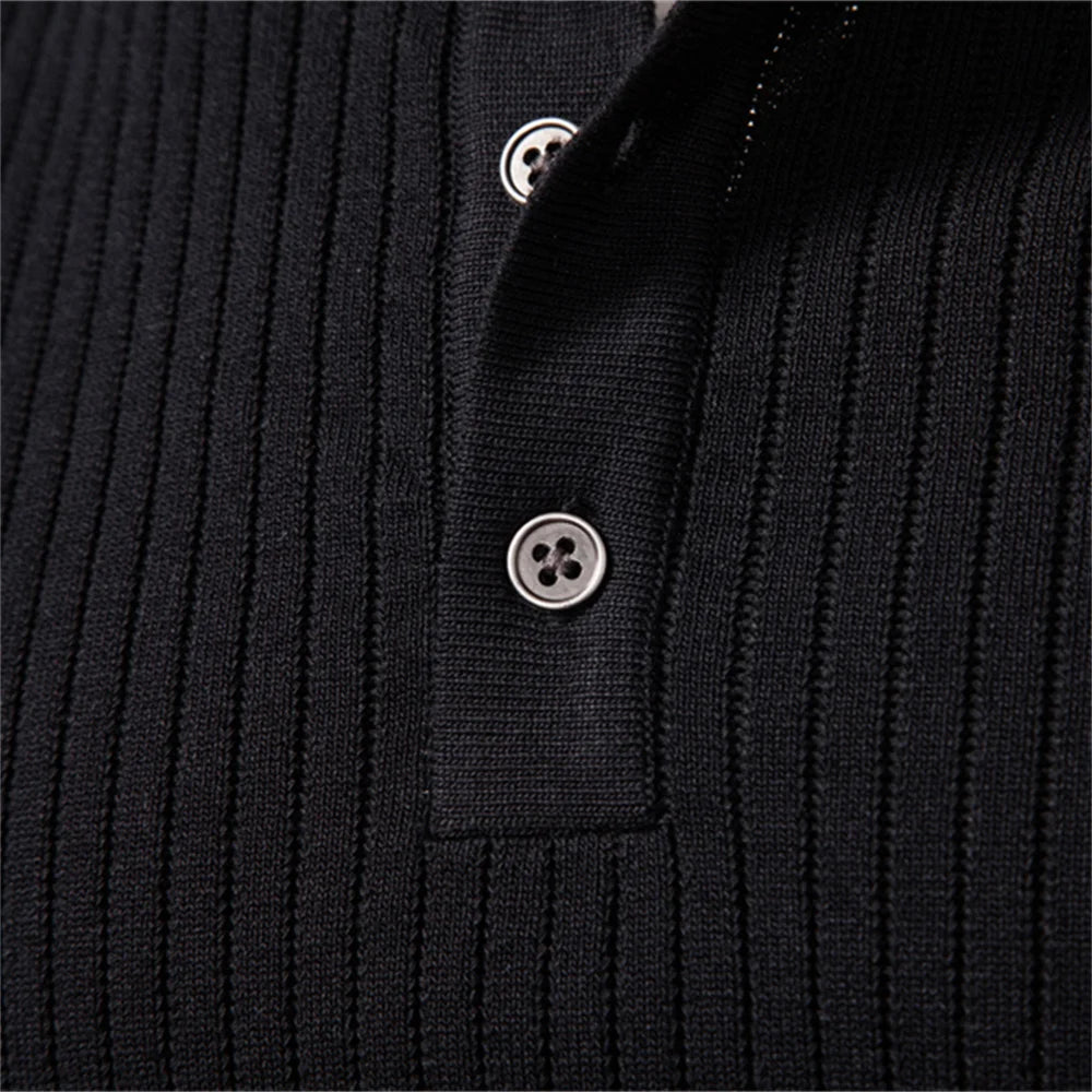 VINCELLI® Ribbed Button Placket Long Sleeve Polo
