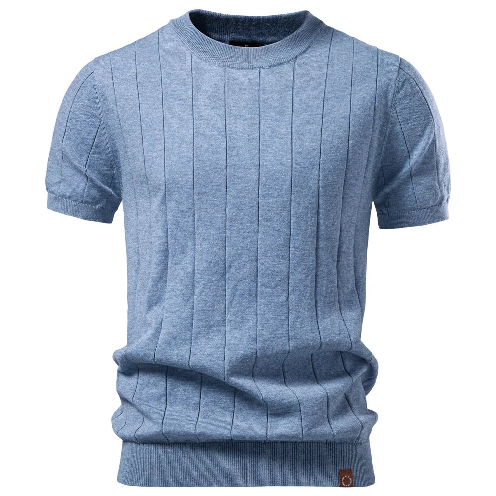 SERAVALLE® Cotton O-Neck Stripe T-Shirt