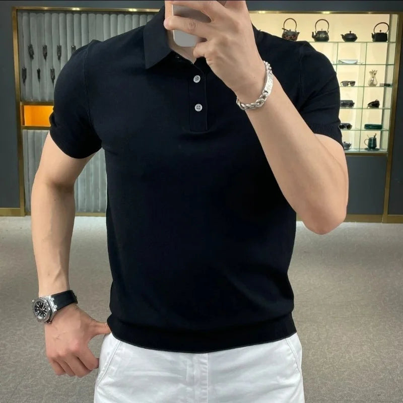 BELLAMY® Summer Men’s Korean Smart Casual Knit Polo with Lapel and Button Detail - Magnattos