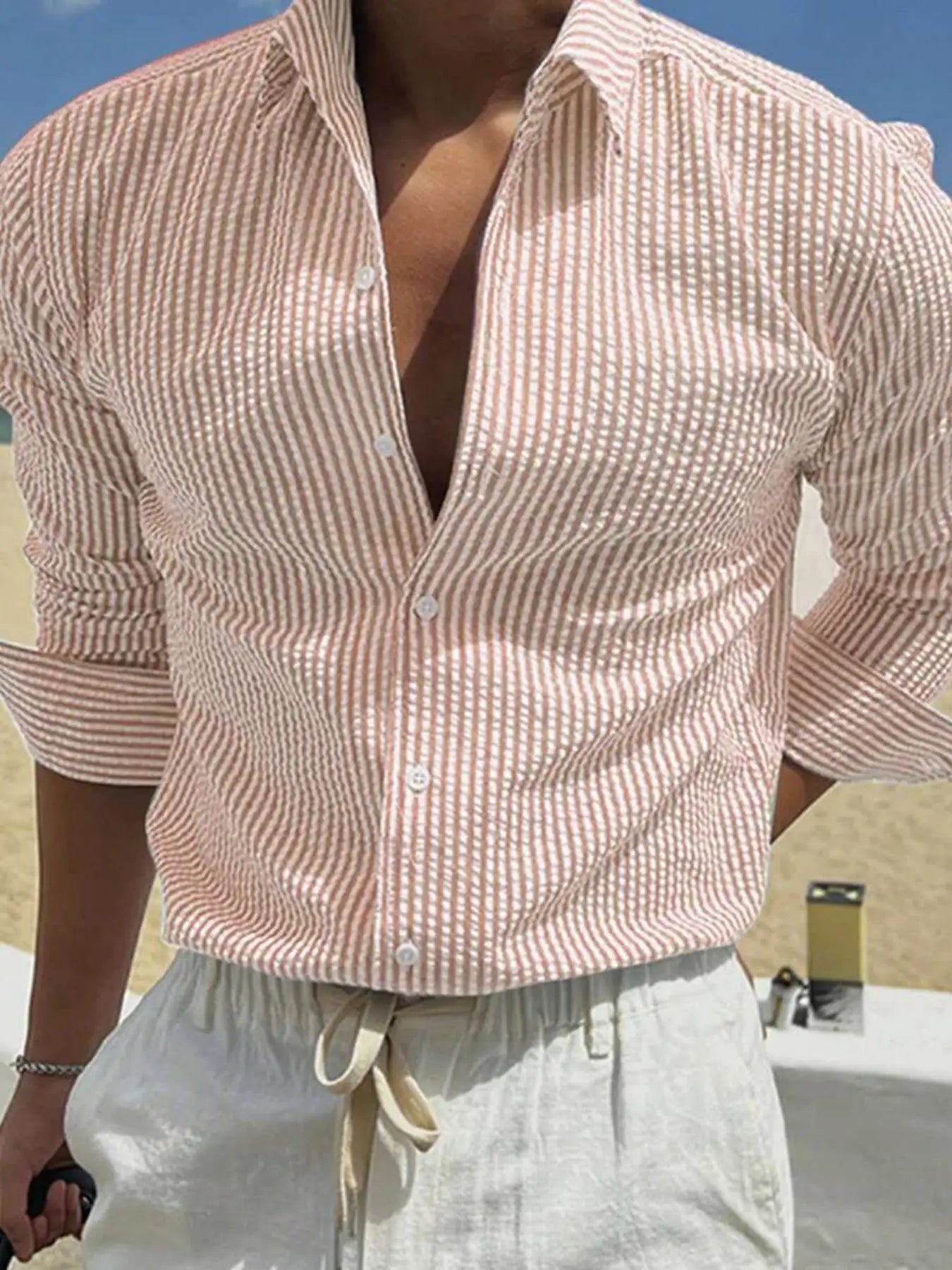 RIVIERA® Men's Long Sleeve Striped Linen Shirt
