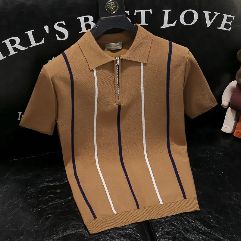 RAVELLO® British Stripe Knit Polo Shirt
