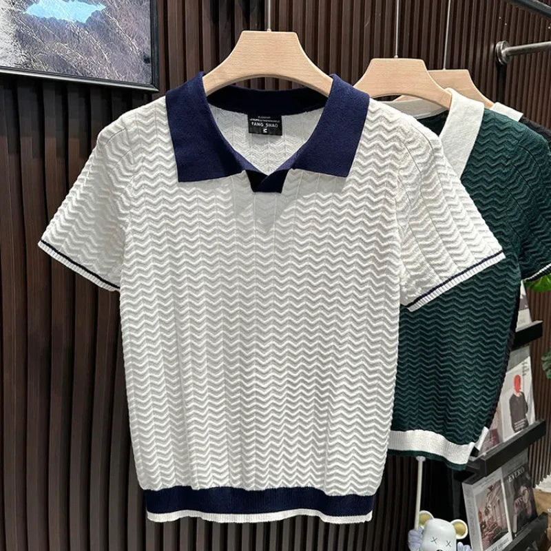SOLVETTI® Ice Silk Contrast Collar Slim Polo Shirt