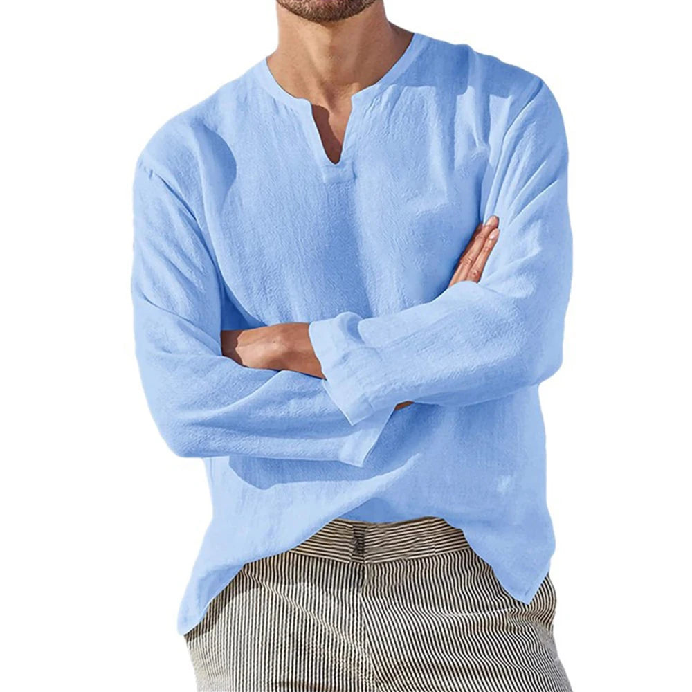 PORTOFINO® Cotton Linen Long Sleeve V-Neck Shirt