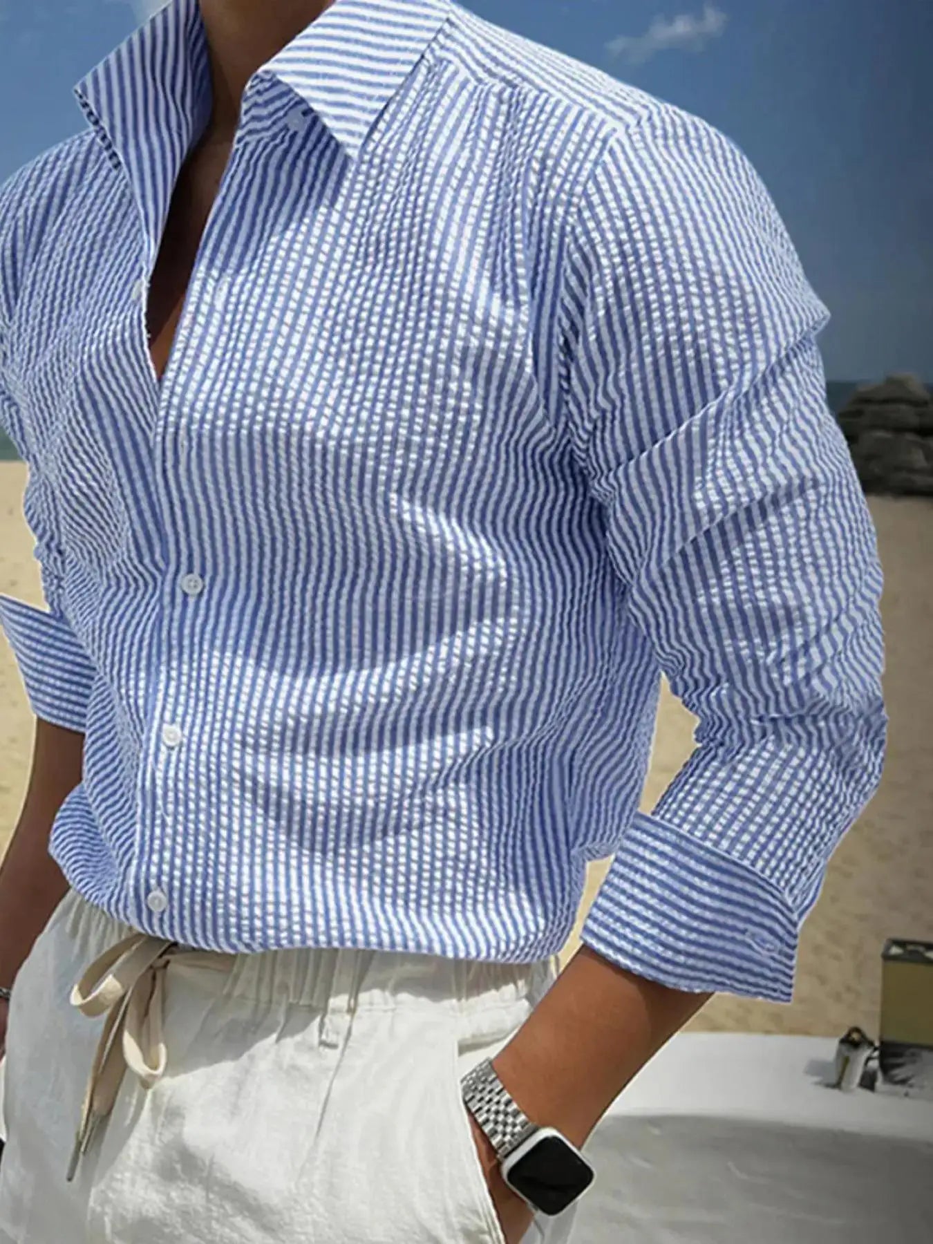 RIVIERA® Men's Long Sleeve Striped Linen Shirt