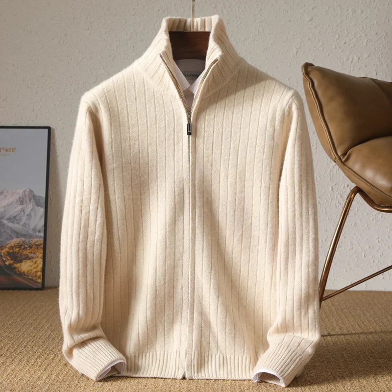 ALDOVIERI® Merino Wool Turtleneck Zip Cardigan