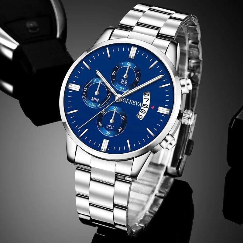 HOMBRE® Silver & Blue Luxury Watch - Magnattos