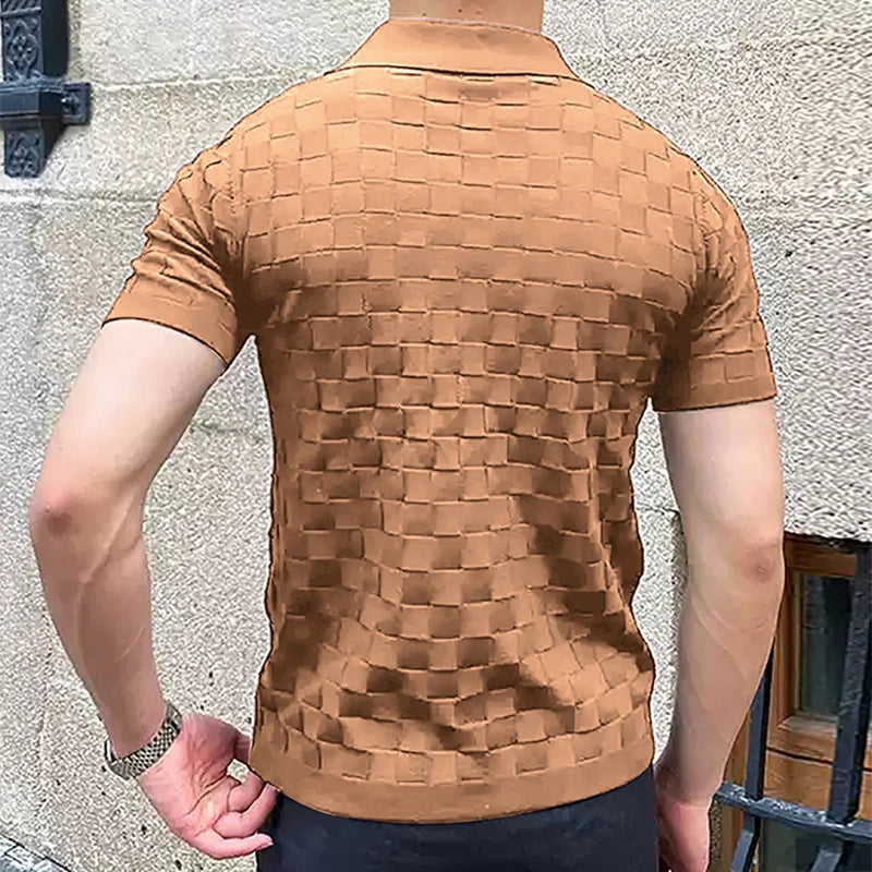 JUHN® Plaid Jacquard Knitted Polo T Shirts - Magnattos