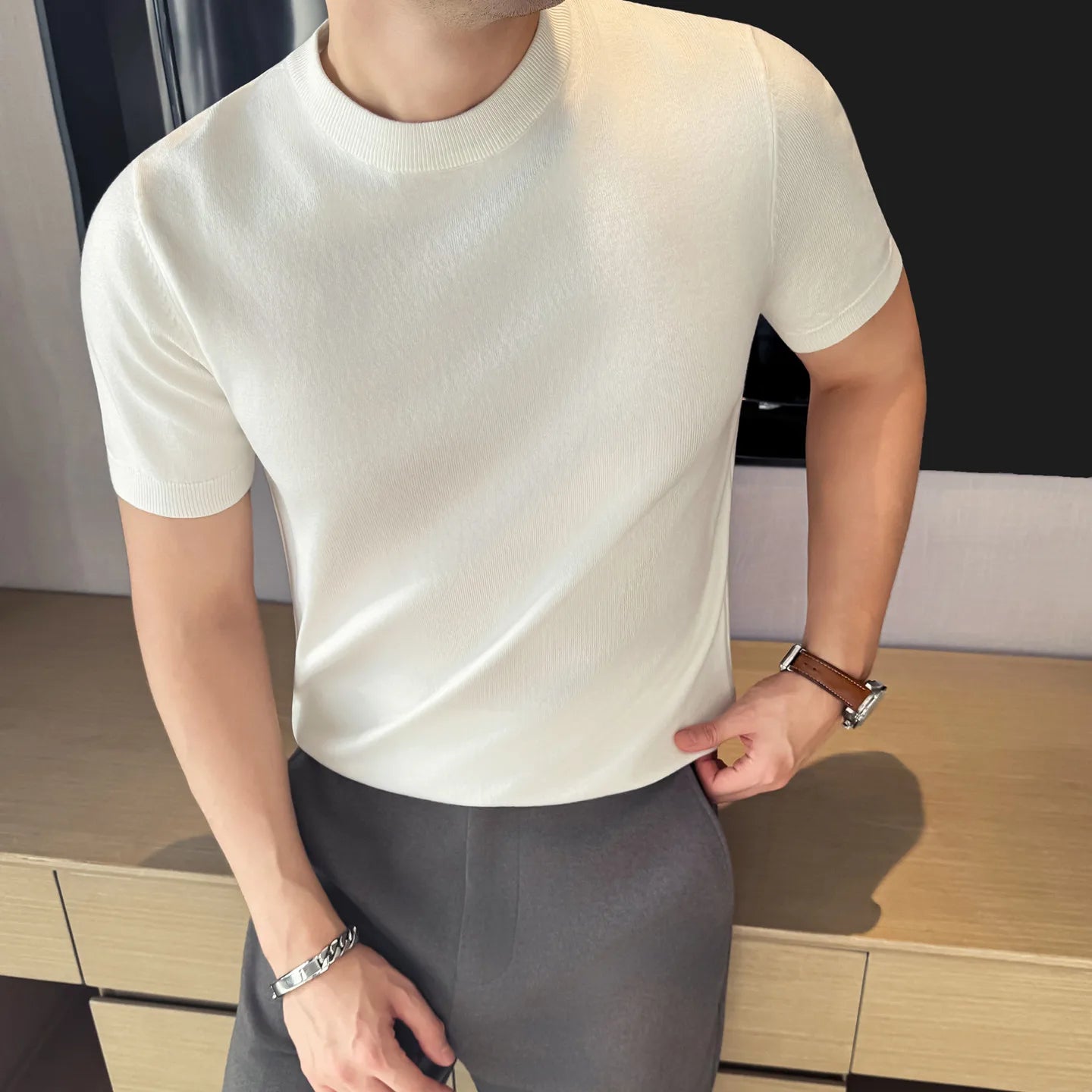 CAREZZA® Slim Fit Knit Round Neck T-Shirt