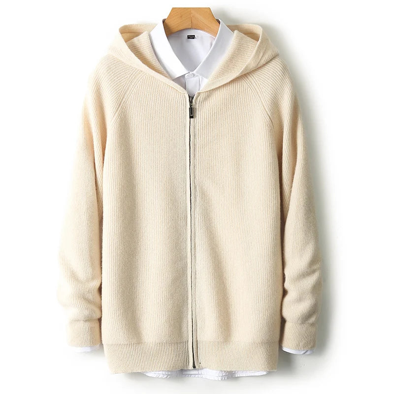 VOLANTE® 100% Merino Wool Zip Hooded Cardigan