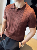 SALISBURY® 2025 Men's Striped Jacquard Knit Polo Shirt with V-Neck