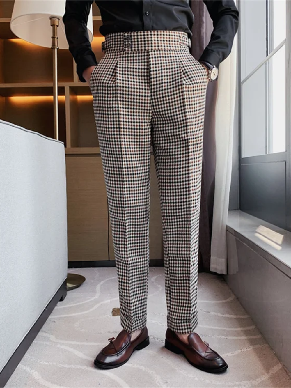 BERKLEY® Houndstooth High Waist Dress Pants for Men BERKLEY® Houndstooth High Waist Dress Pants for Men