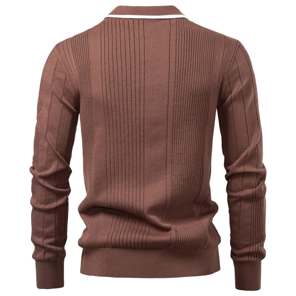 ALDOVARI® Long Sleeve Knit Button Polo Shirt