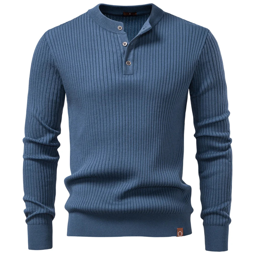 VINCELLI® Ribbed Button Placket Long Sleeve Polo