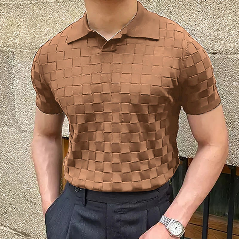 JUHN® Plaid Jacquard Knitted Polo T Shirts - Magnattos