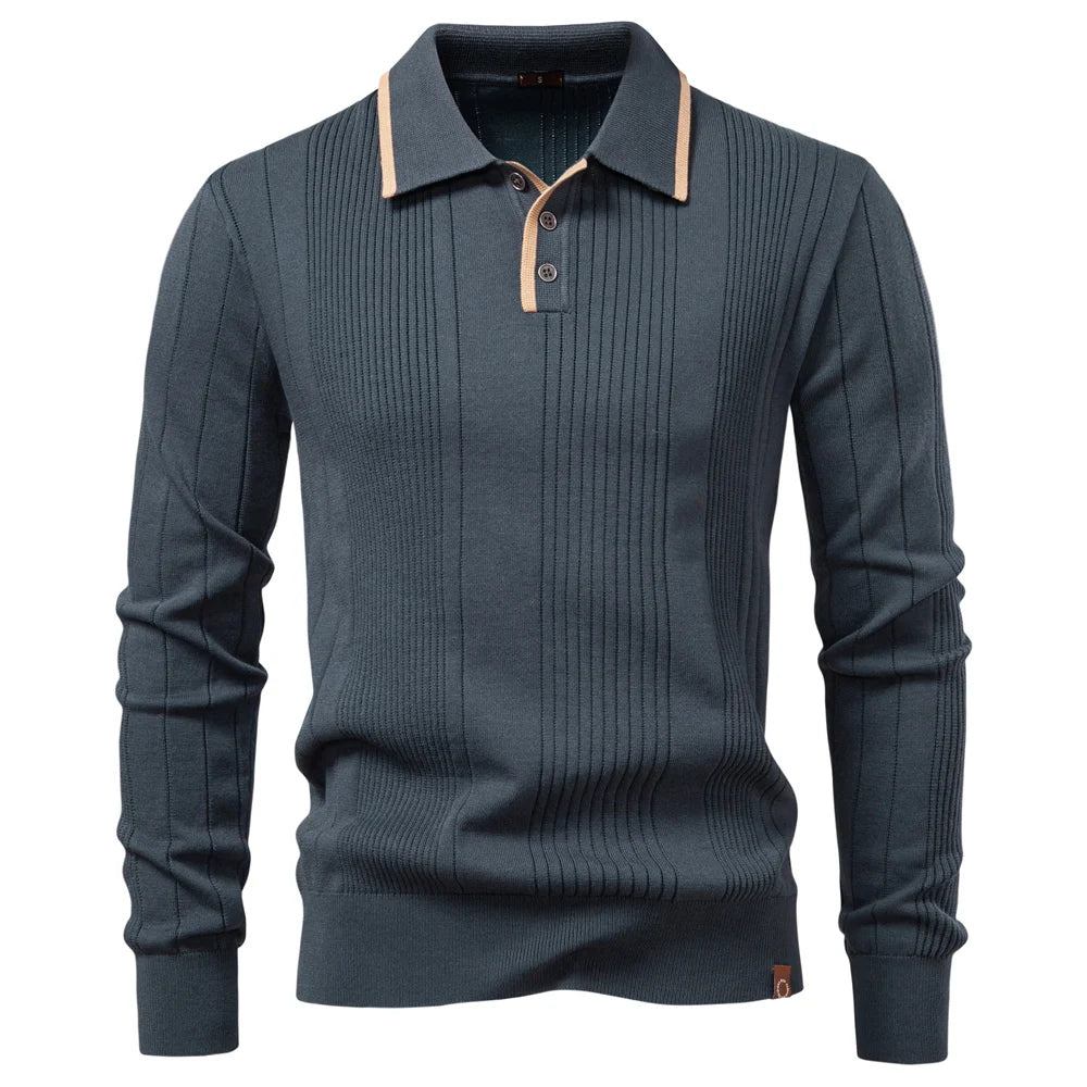 ALDOVARI® Long Sleeve Knit Button Polo Shirt