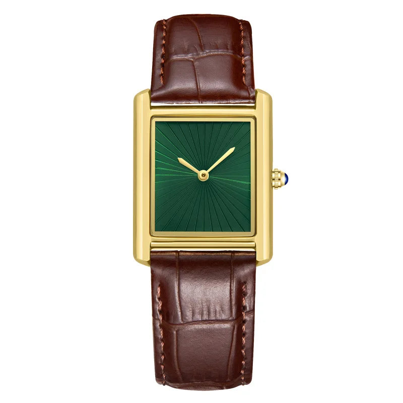 CARTAVIO® Classic Square Two-Hand Leather Watch