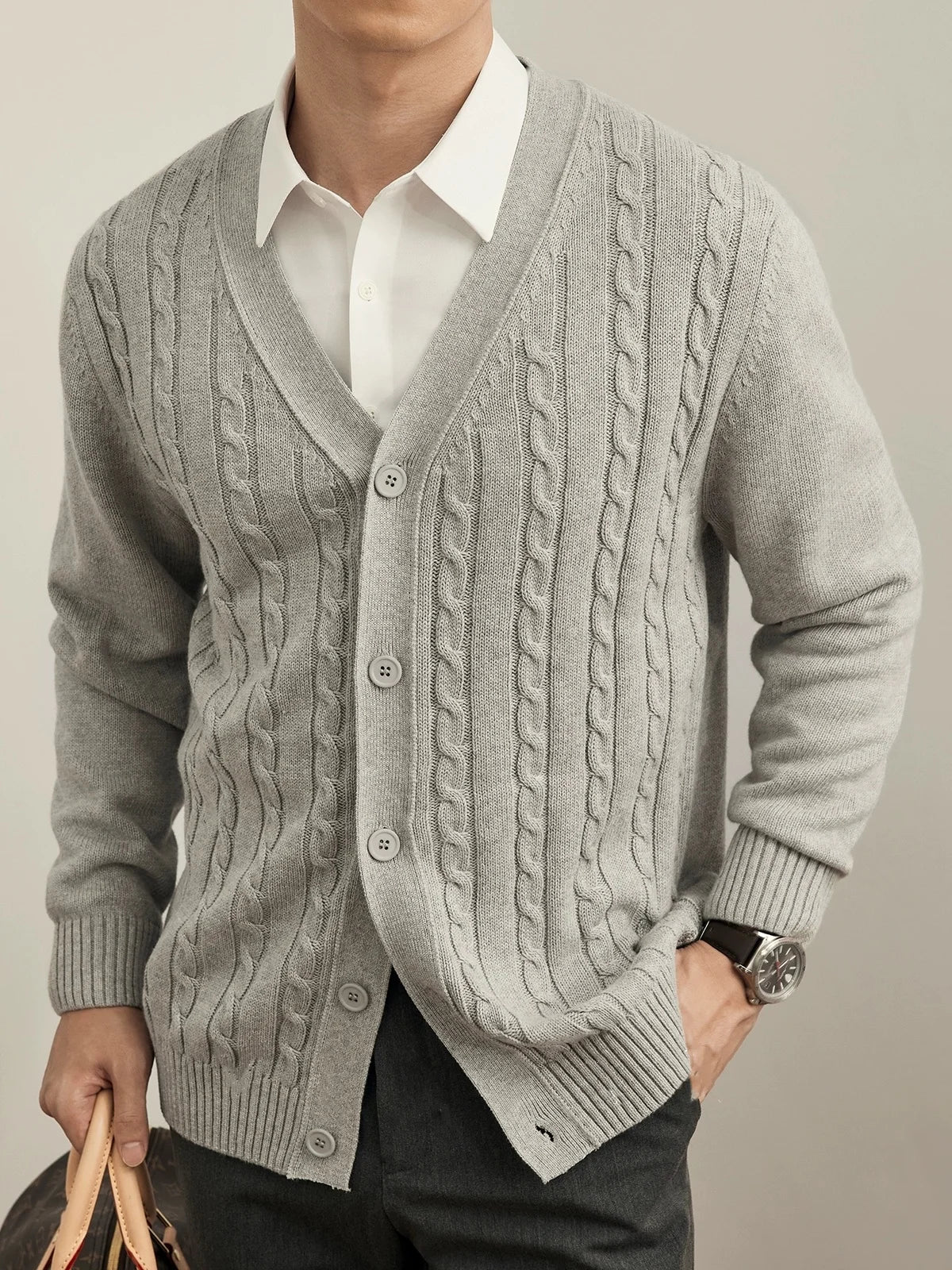 HARTWELL® Cable Knit V-Neck Cardigan