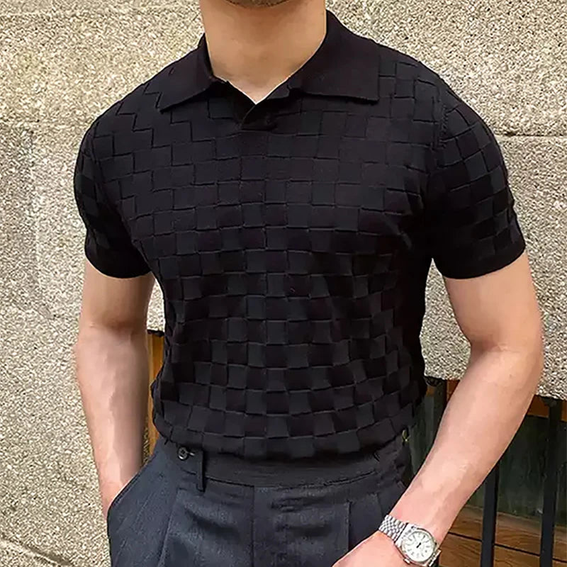 JUHN® Plaid Jacquard Knitted Polo T Shirts - Magnattos