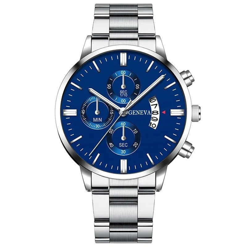 HOMBRE® Silver & Blue Luxury Watch - Magnattos