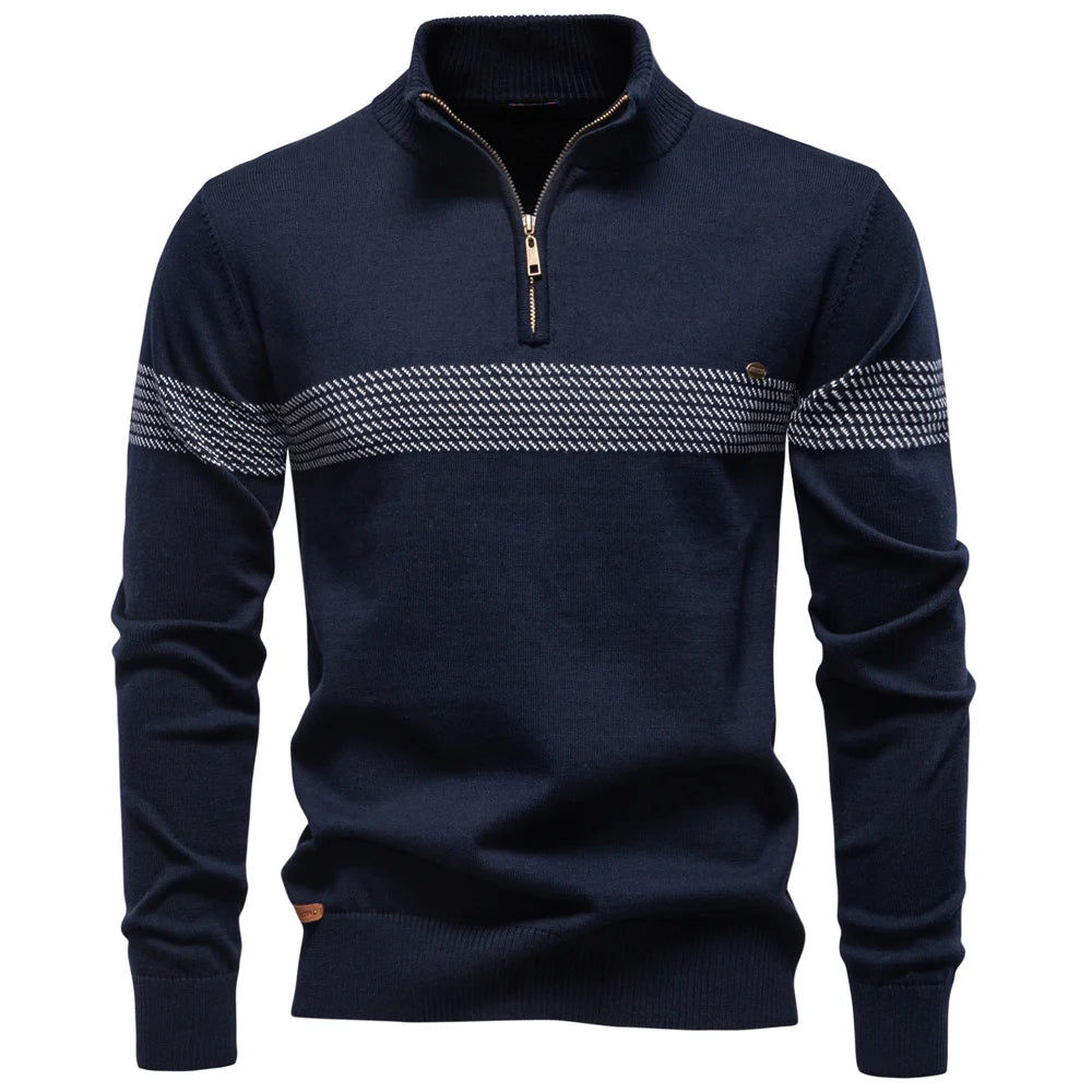 DELVARO® Half-Zip Mock Neck Stripe Pullover