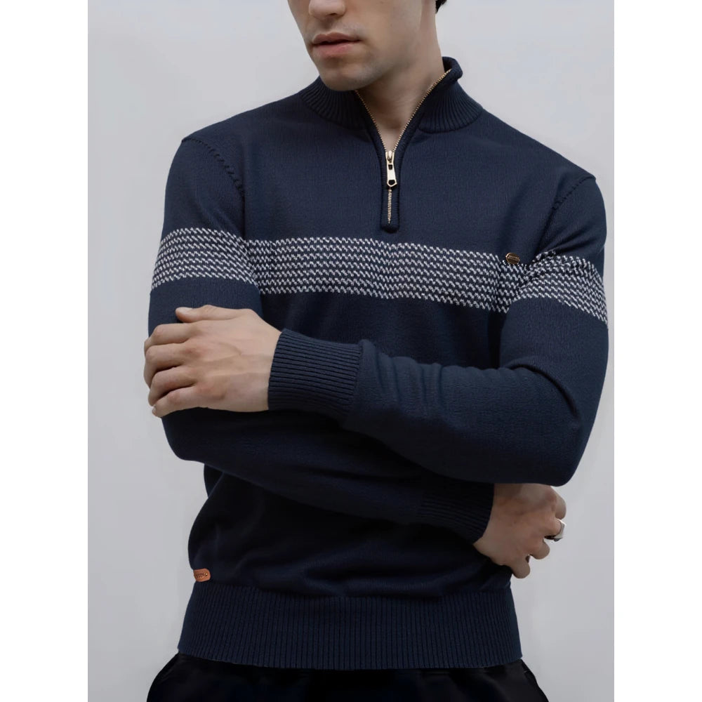 DELVARO® Half-Zip Mock Neck Stripe Pullover