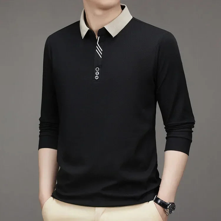 HASSAN® Long Sleeve Turn-down Collar Waffle T-shirt - Magnattos