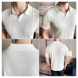 SALISBURY® 2025 Men's Striped Jacquard Knit Polo Shirt with V-Neck