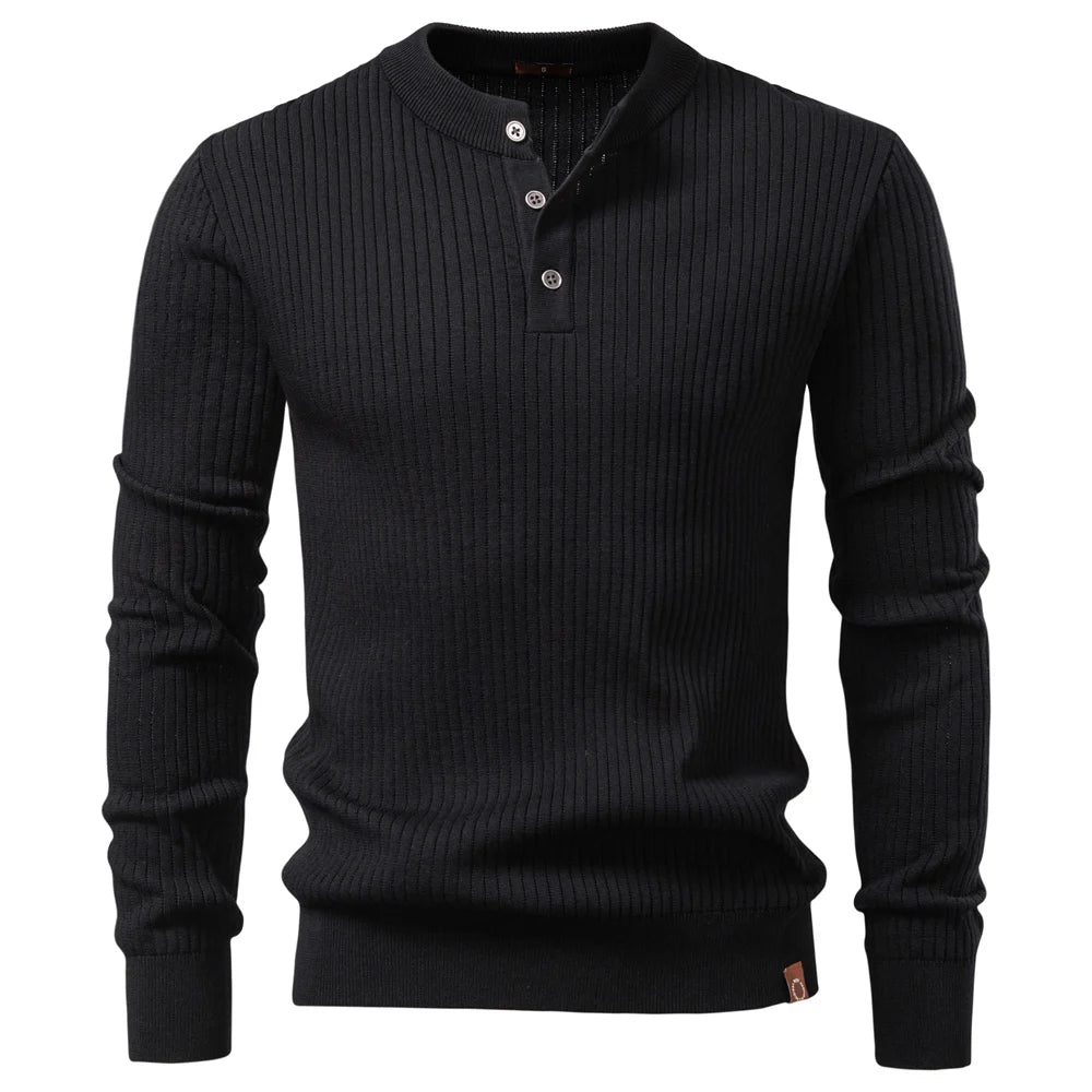 VINCELLI® Ribbed Button Placket Long Sleeve Polo