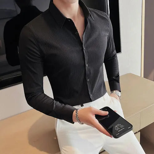 CASPAR® Dark Striped Slim Fit Dress Shirt - Magnattos