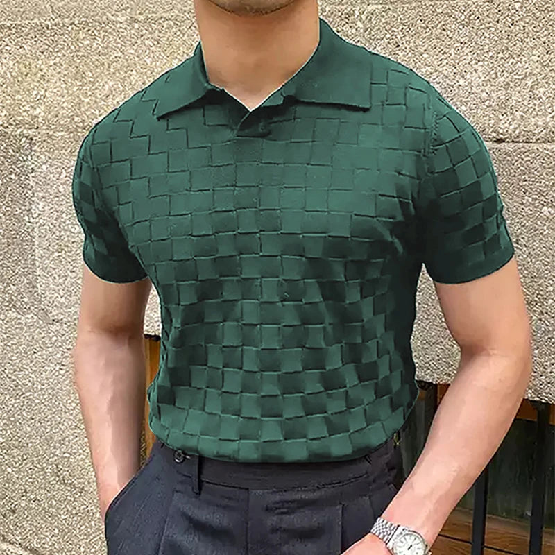 JUHN® Plaid Jacquard Knitted Polo T Shirts - Magnattos