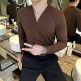 DALTON® V-Neck Long Sleeve Shirt for Men