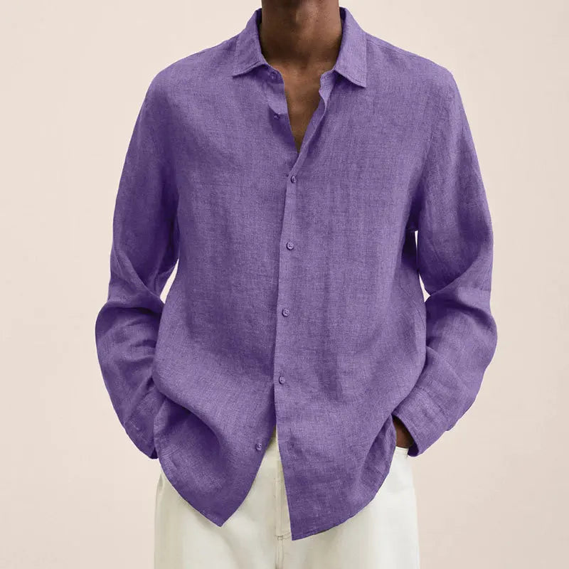 FLORENTINO® Men's Solid Color Cotton Linen Long Sleeve Shirt