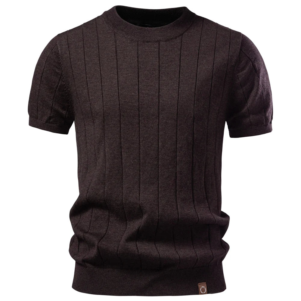 SERAVALLE® Cotton O-Neck Stripe T-Shirt