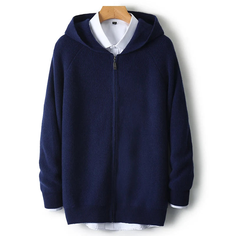 VOLANTE® 100% Merino Wool Zip Hooded Cardigan
