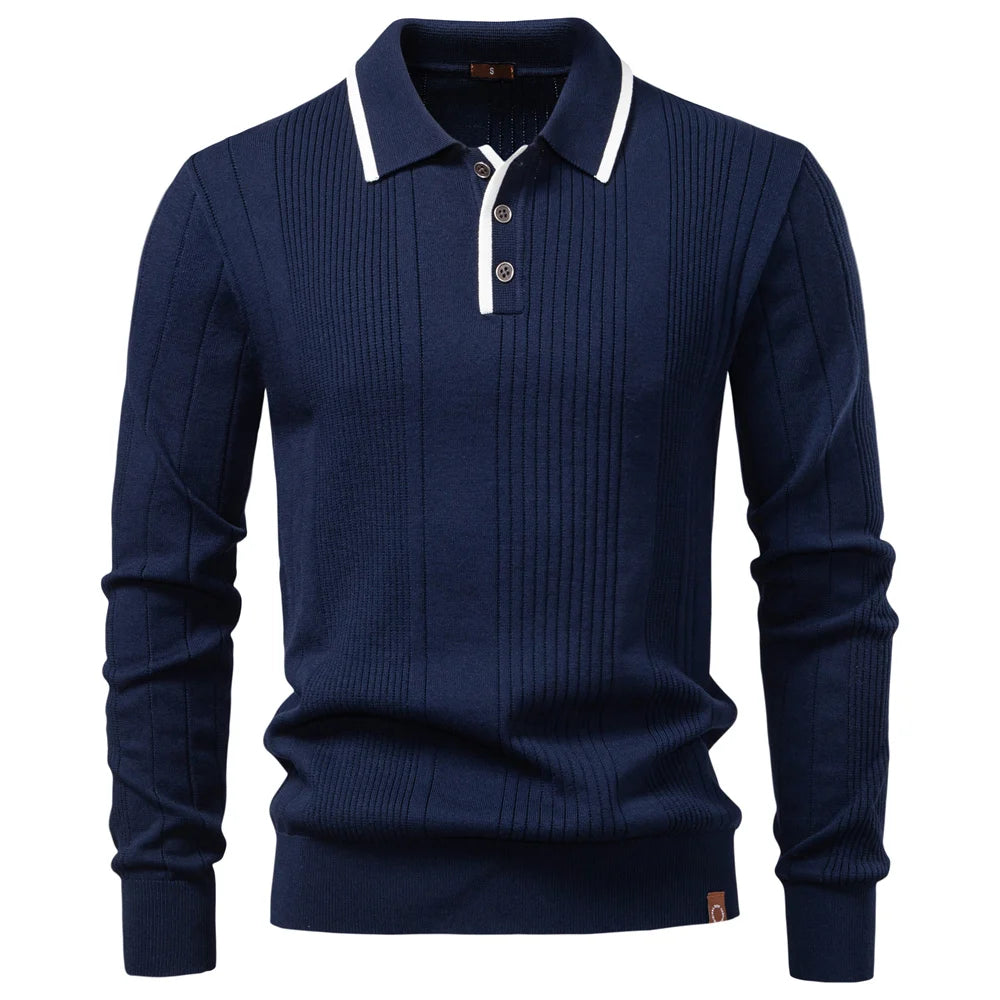 ALDOVARI® Long Sleeve Knit Button Polo Shirt