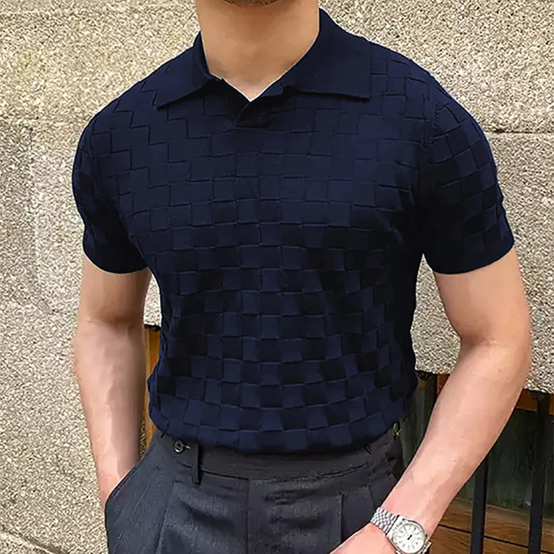 JUHN® Plaid Jacquard Knitted Polo T Shirts - Magnattos