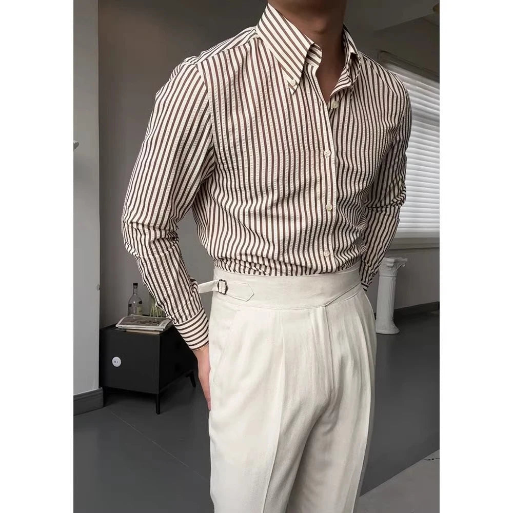 CALVETTI® Retro Plaid Wide Collar Long Sleeve Shirt
