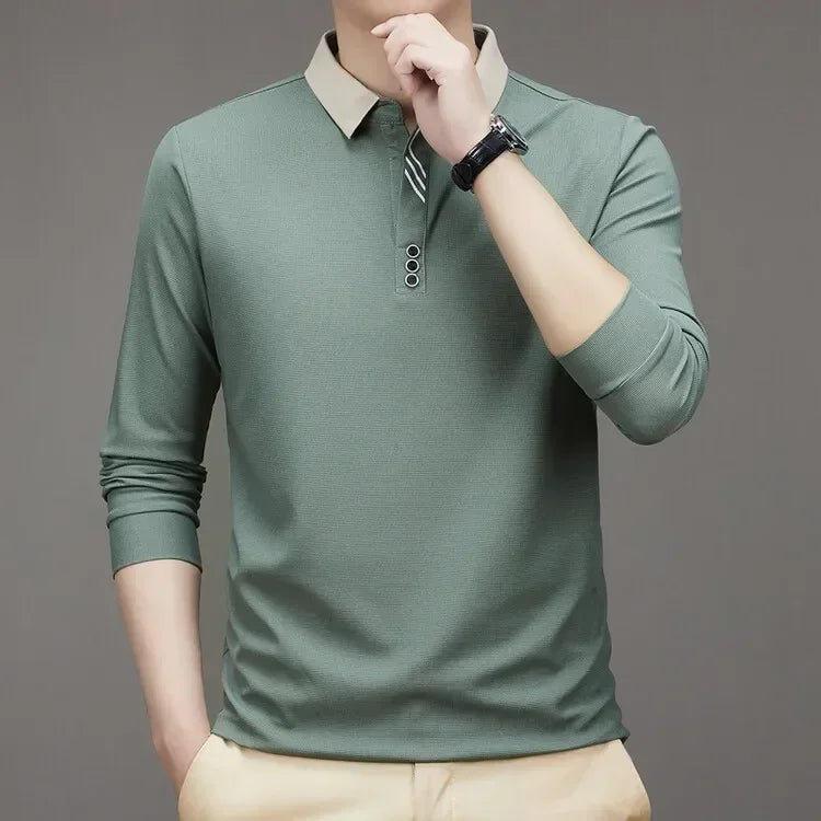 HASSAN® Long Sleeve Turn-down Collar Waffle T-shirt - Magnattos