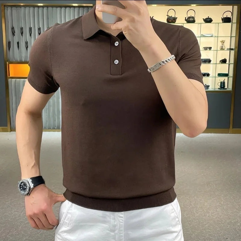 BELLAMY® Summer Men’s Korean Smart Casual Knit Polo with Lapel and Button Detail - Magnattos