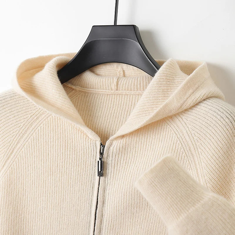 VOLANTE® 100% Merino Wool Zip Hooded Cardigan