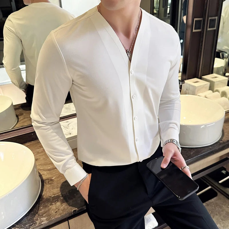 DALTON® V-Neck Long Sleeve Shirt for Men - Magnattos