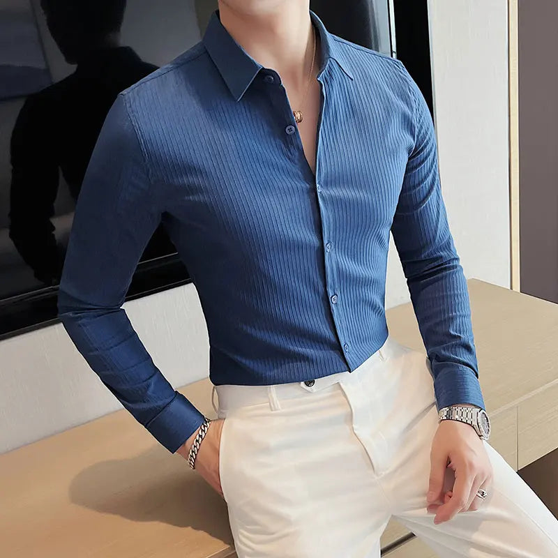 CASPAR® Dark Striped Slim Fit Dress Shirt - Magnattos