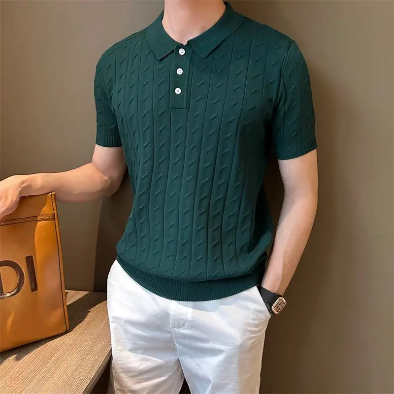 FERRONI® Vertical Jacquard Knit Polo Shirt
