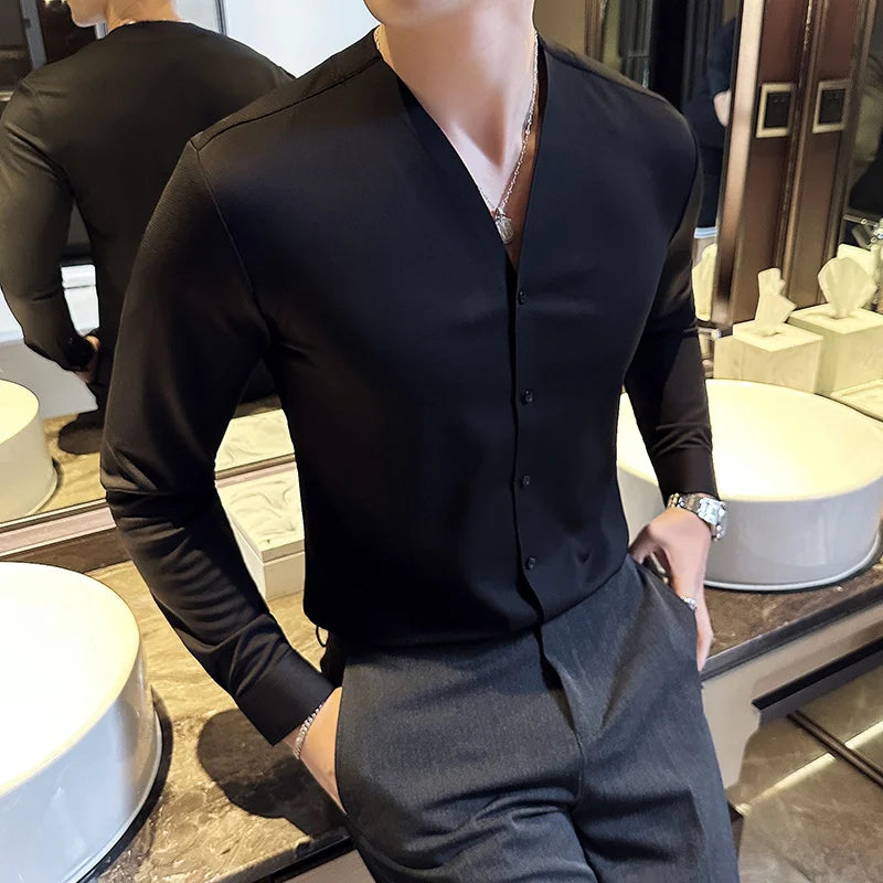 DALTON® V-Neck Long Sleeve Shirt for Men - Magnattos