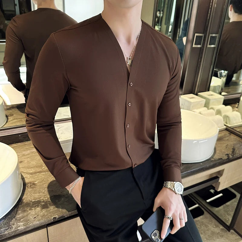 DALTON® V-Neck Long Sleeve Shirt for Men - Magnattos