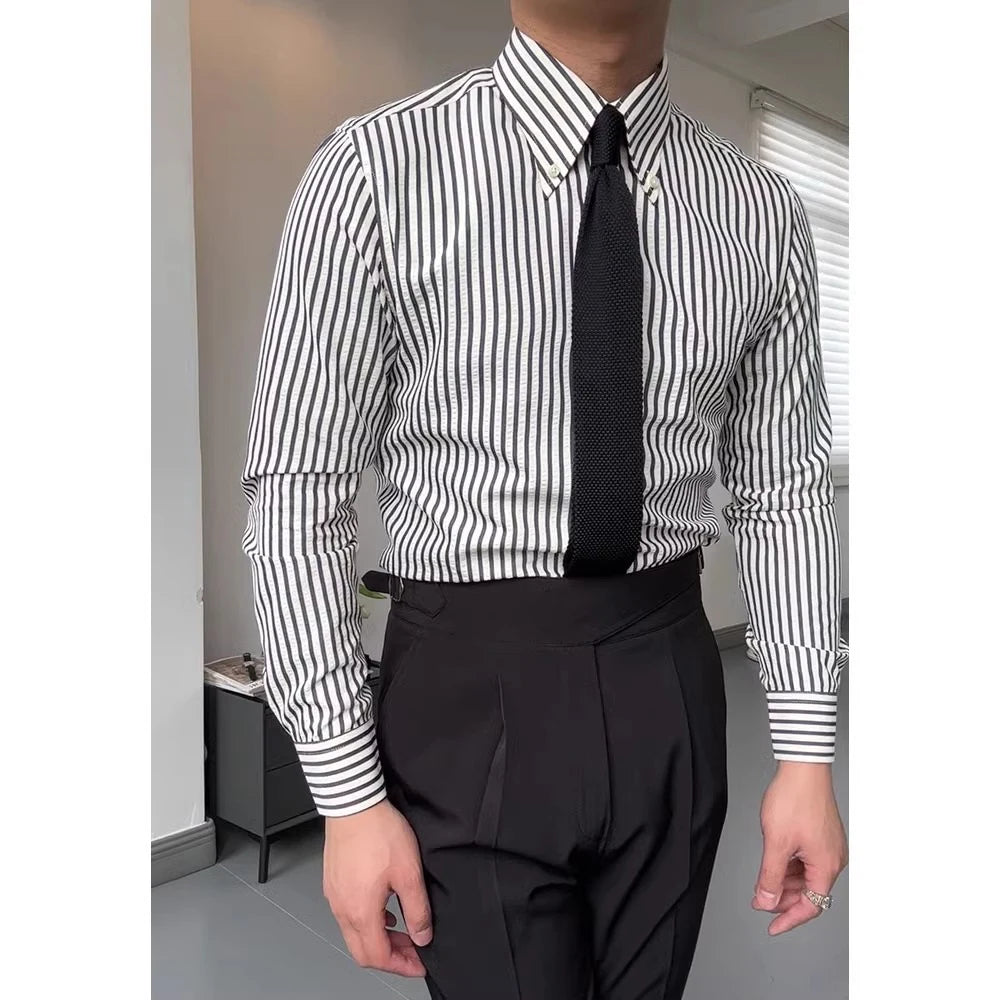 CALVETTI® Retro Plaid Wide Collar Long Sleeve Shirt