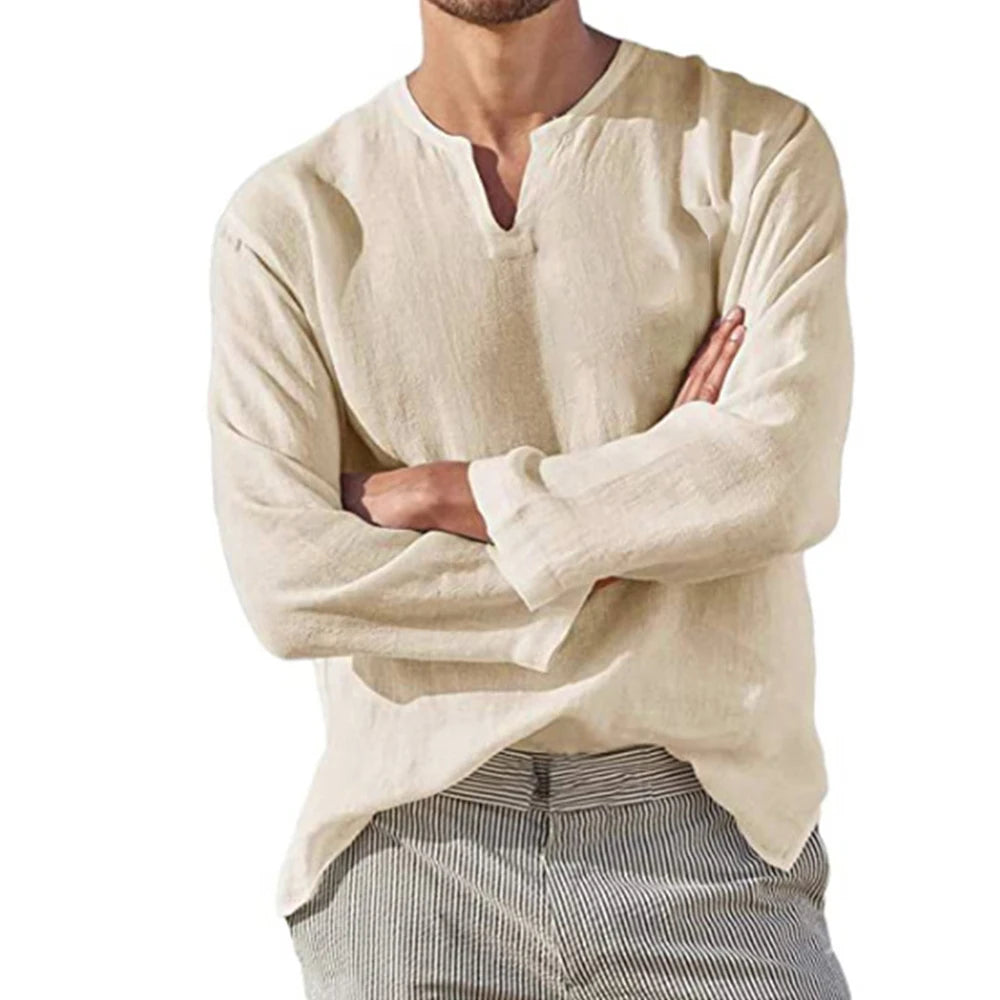 PORTOFINO® Cotton Linen Long Sleeve V-Neck Shirt