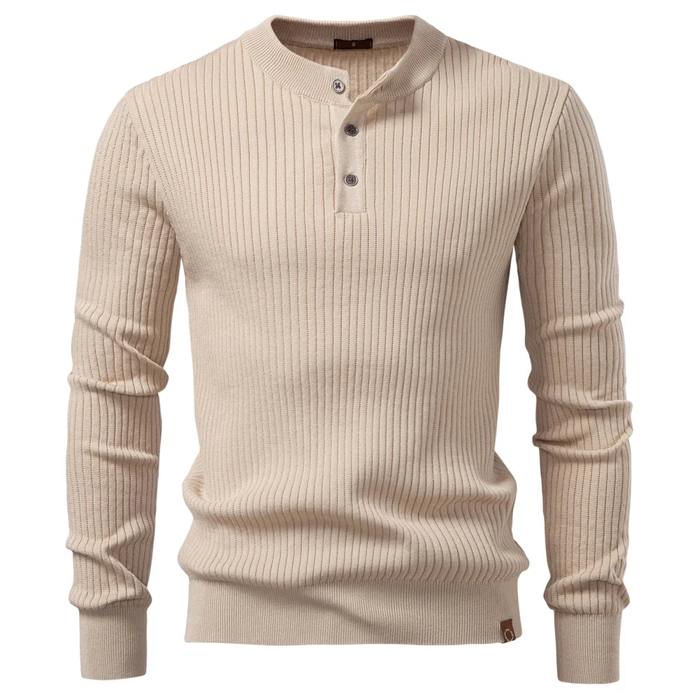VINCELLI® Ribbed Button Placket Long Sleeve Polo